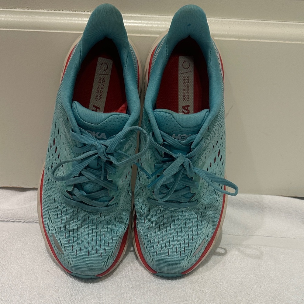 Hoka Athletic Shoes in Teal and Coral